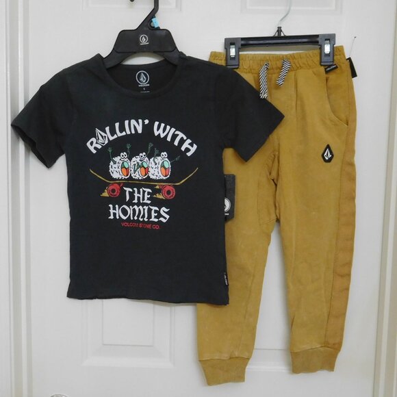 NWT 2pc Volcom Rollin' Skateboard Sushi Shirt & Tan Joggers Set sz 7 - Picture 1 of 1